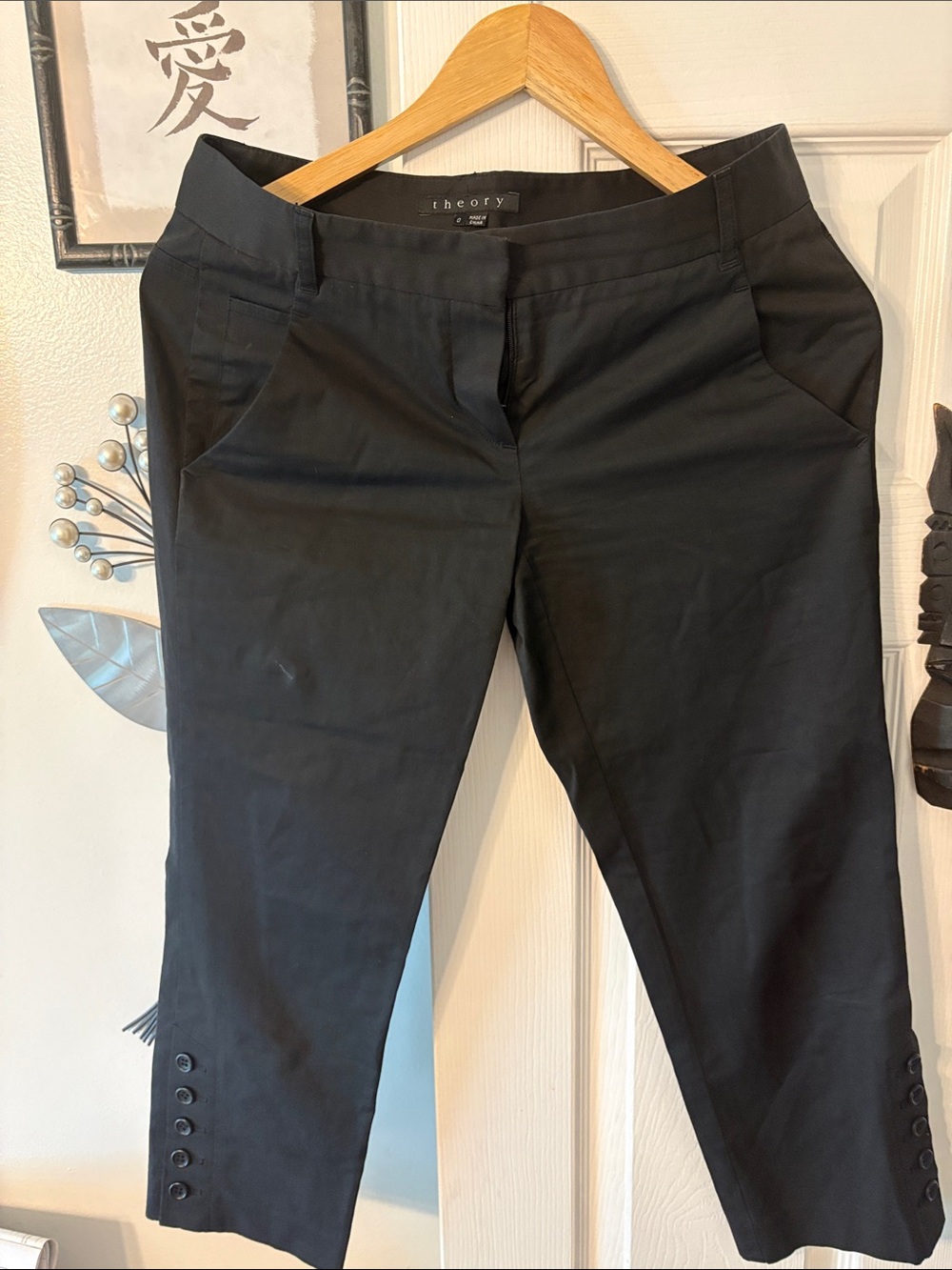 Theory Black Button-Cuff Cropped Trousers